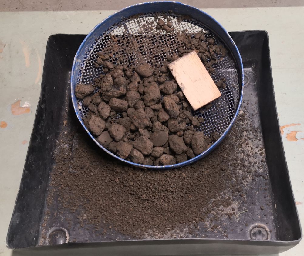 Garden sieve with soil sample