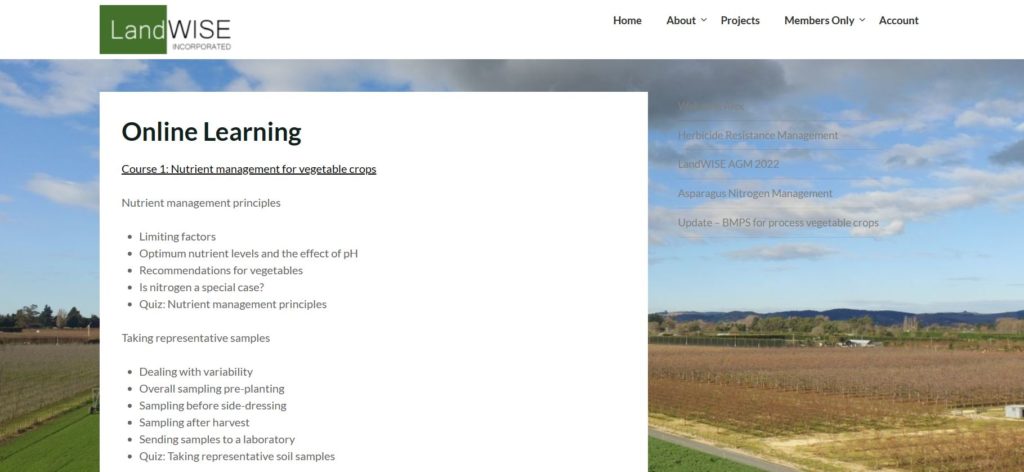 Screen shot from the nutrient management course section on LandWISE.org.nz